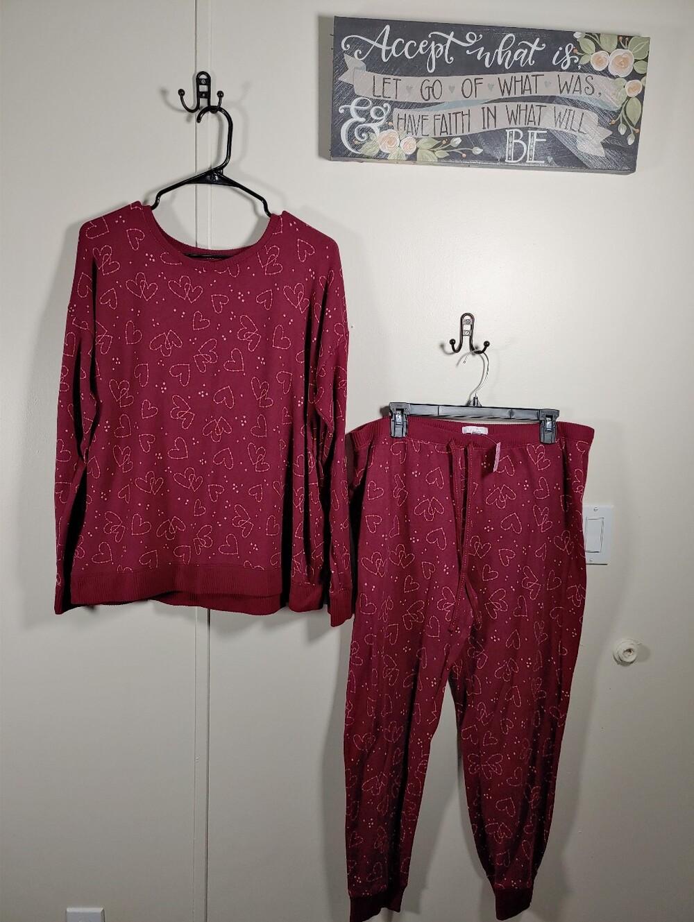 LC Lauren Conrad XL Maroon Heart Print Long Sleeve Pajama Set